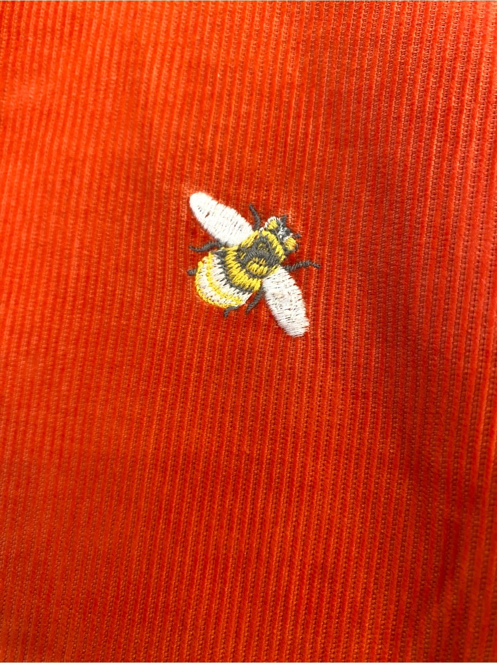 J. Crew Bright Orange Corduroy Pants with bumblebee embroidery. Size 12. - Picture 5 of 9
